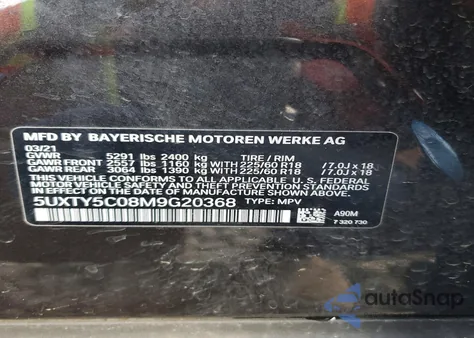 2021 BMW X3 xDrive30I z USA, uszkodzony, nr VIN 5UXTY5C08M9G20368